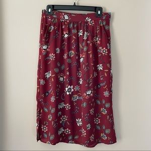 LOFT Red Floral Skirt